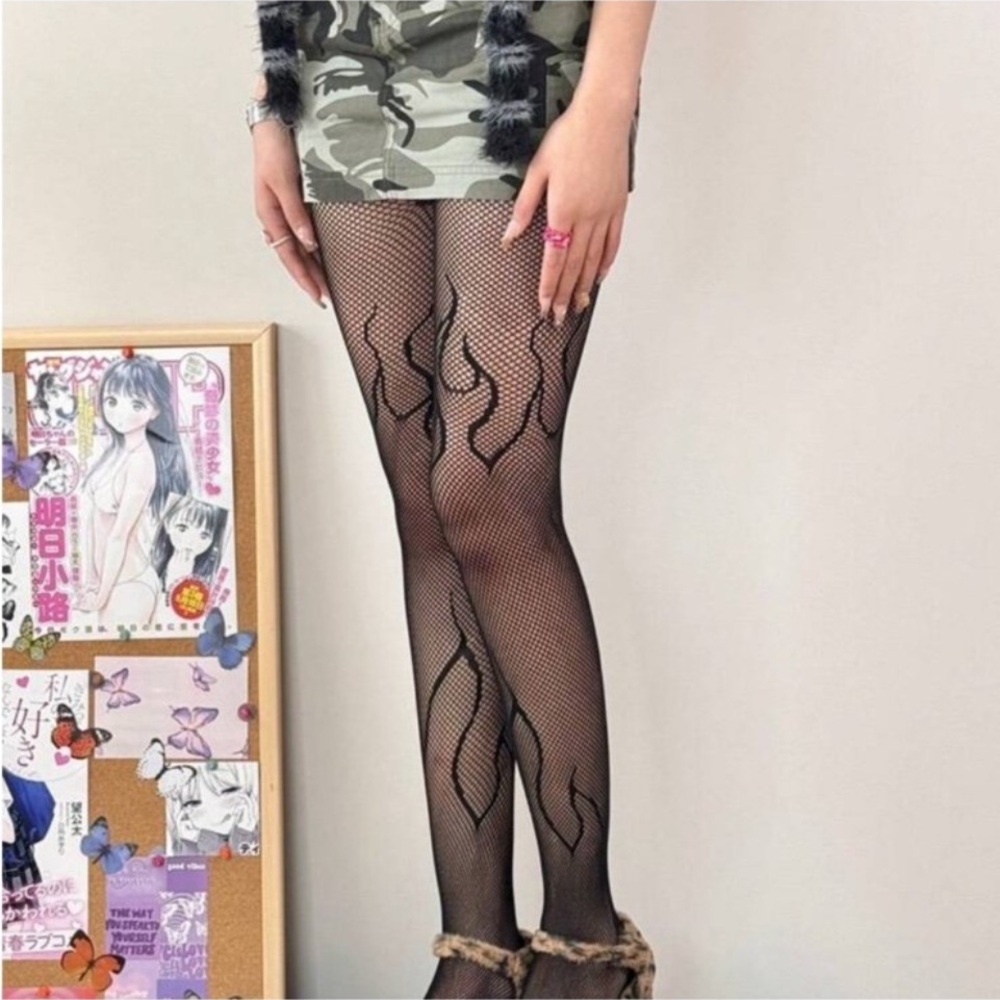 Black Flame Fishnet Tights - Picture 4 of 6